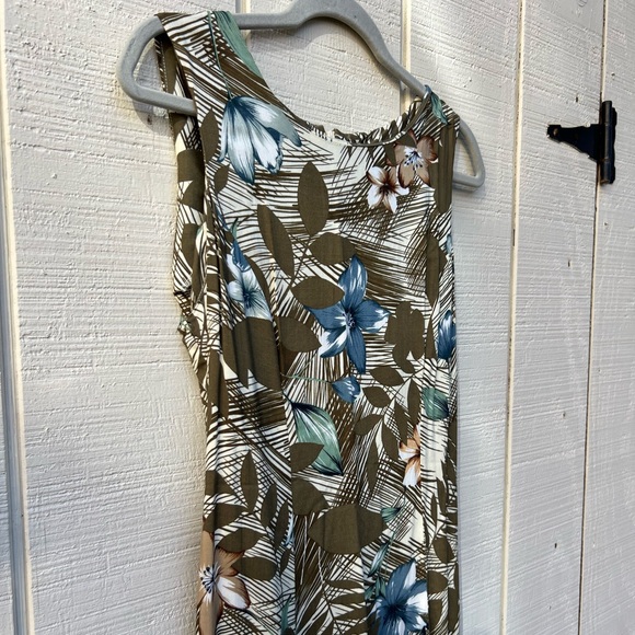 Teddi Dress Woman's Sz 12 Green Blue Cream Sleeveless Maxi Floral Tropical VTG - Picture 2 of 7